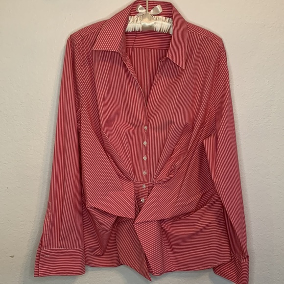 J. PETERMAN WOMENS 1950'S TIE FRONT BLOUSE STRIPED BUTTON DOWN - Picture 10 of 10